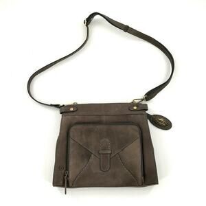 Born Womens‎ Crossbody Bag Brown Leather Adjustable Strap Front Pocket